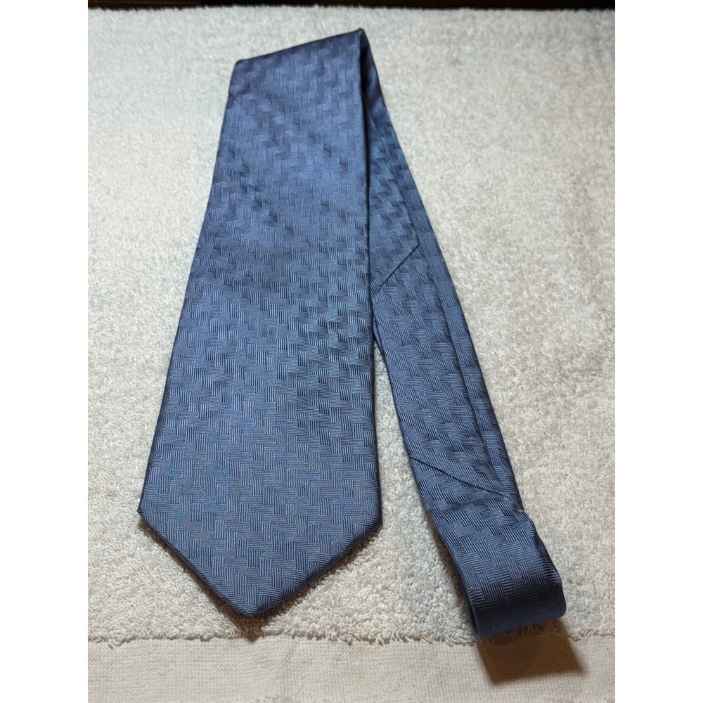 Savile Row Mens Silk Tie Blue Basketweave Geometric Pattern Made in USA WPL 2831